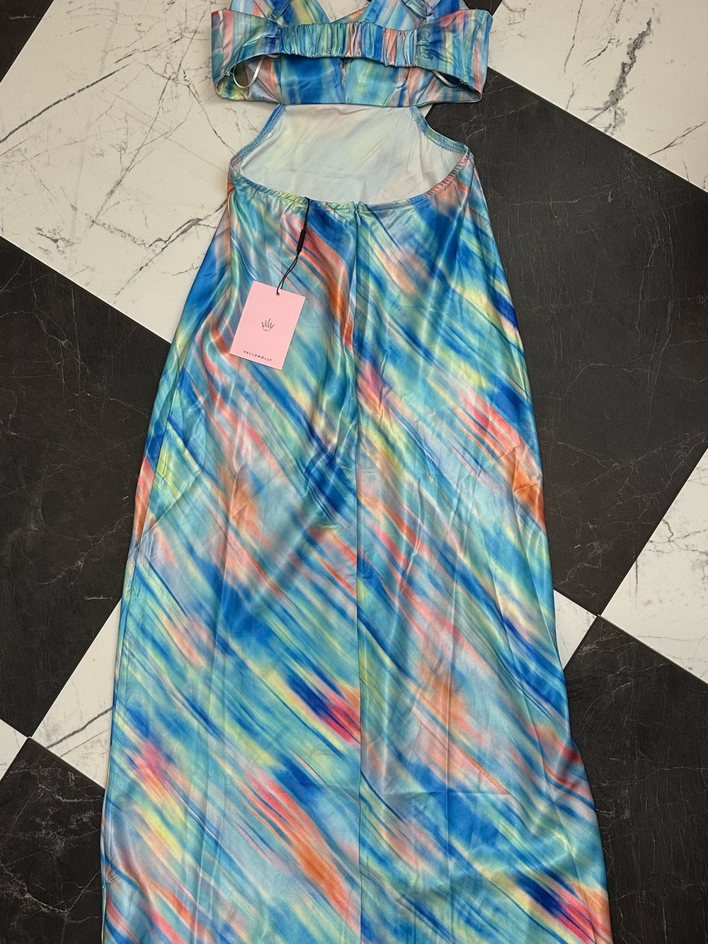 Hello Molly Blue Multi-Color Cowl Neck Maxi Dress - Picture 6 of 9